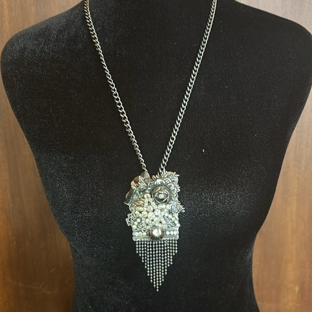 Y2K Artisan Made Fringed Collage Pendant with Chain